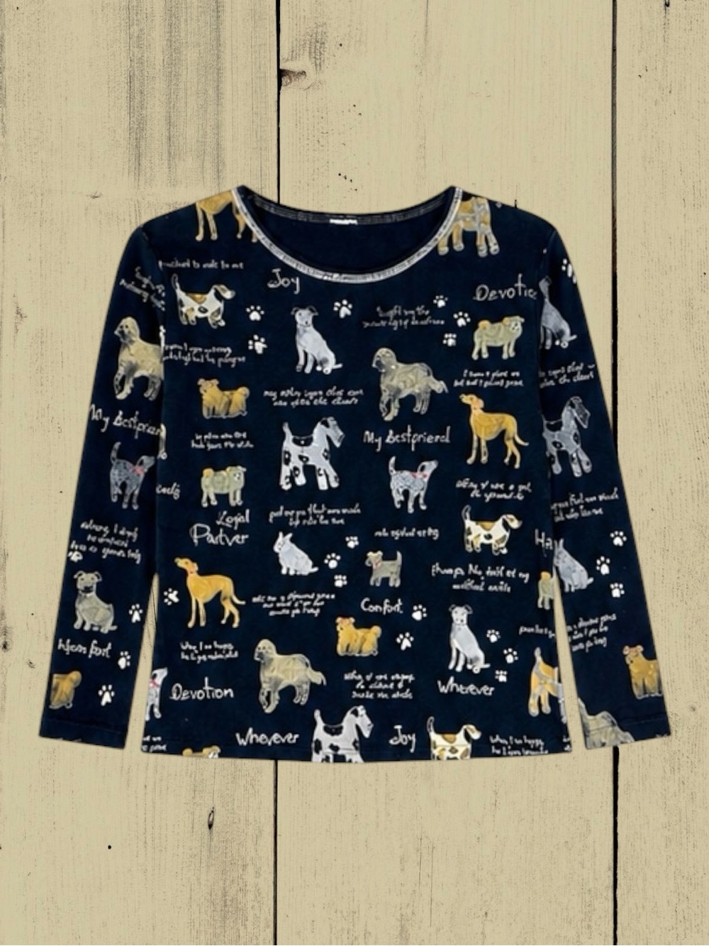 Jess & Jane Top Black Tan 100% Cotton Dog Novelty 3/4 Sleeve Casual Cozy Comfy L